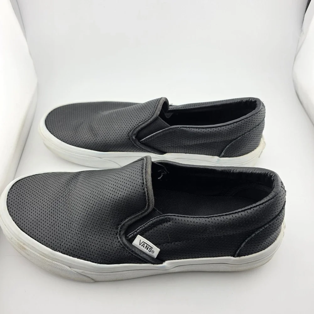 Vans Classic Slip-On Perforated Leather Sneakers Mens 5.5 Womens 7 Black Fair